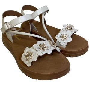 Chulis Sandals Girls 13 Adjustable Strap Flat Casual White Flowers Shoes Kids
